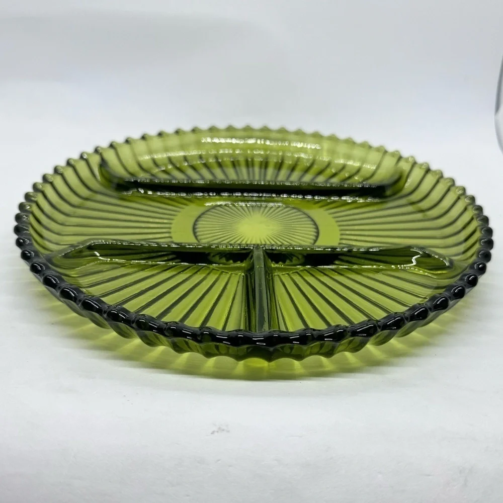 Vintage Indiana Glass Olive Green 1978 Divided Relish Plate